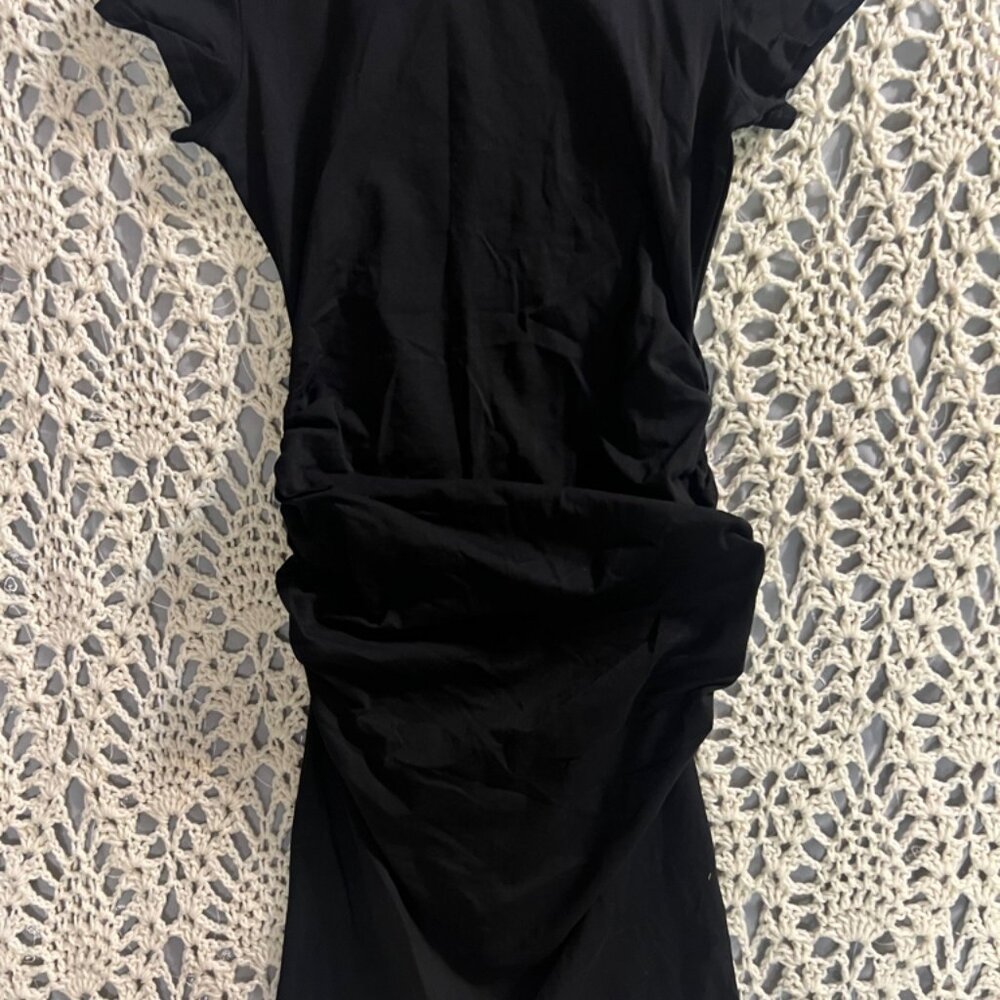 NWOT Miffuse Sz Small Black 33” Long‎ Short Sleeve Ruffled Dress C08